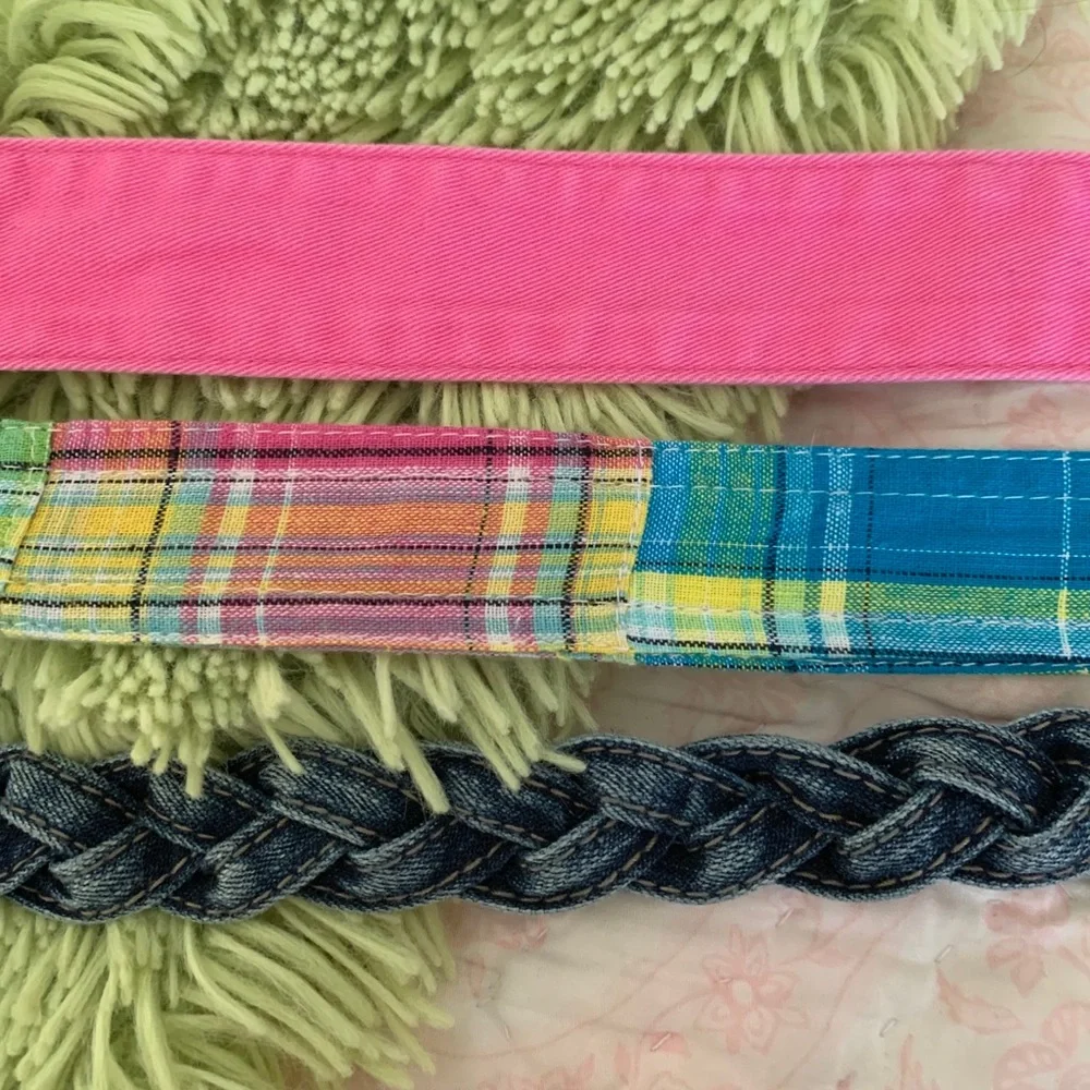 Belt Lot of 3 Solid Plaid Jean Braided Adjustable Blue Pink Girls